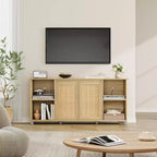 Mueble de TV Boho GustoWave para televisores de hasta 70 pulgadas, consola multimedia con puertas de ratán y estantes abiertos para sala de estar, natural