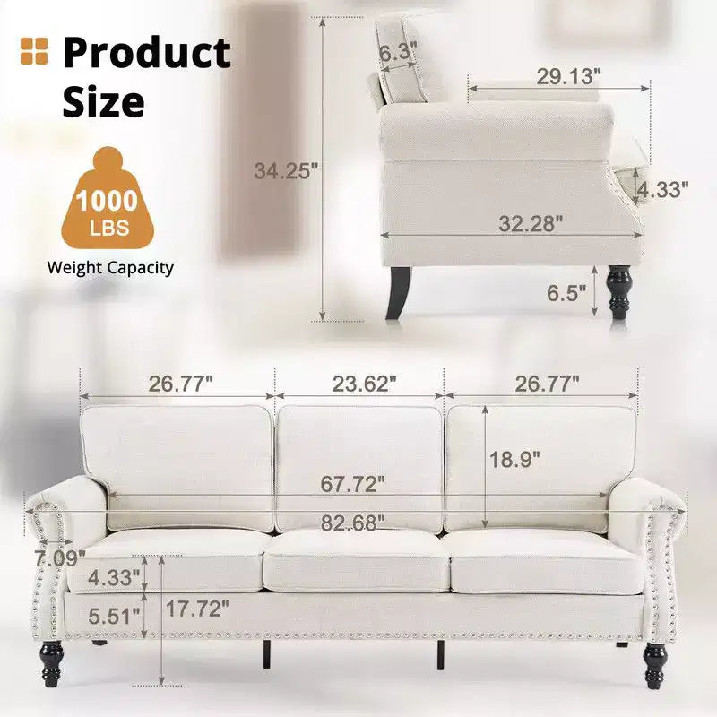Karl Home | Sofá de 3 plazas de 82.68 pulgadas de ancho