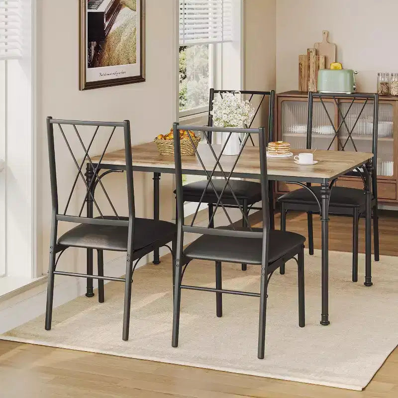 Juego de comedor de 5 piezas para 4-6 personas - Mesa de cocina con banco tapizado, compacto para espacios pequeños, Burlywood
