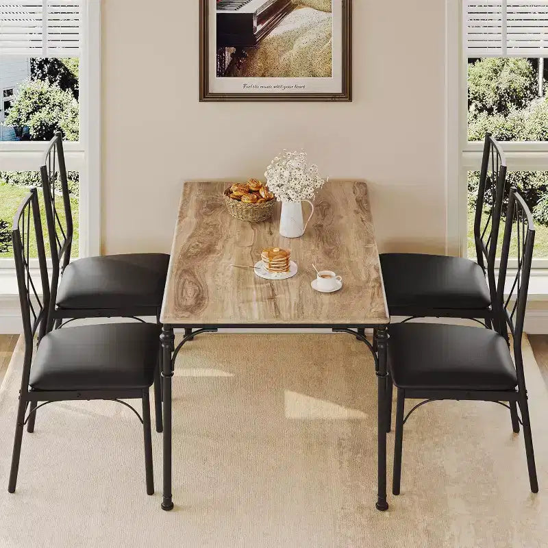 Juego de comedor de 5 piezas para 4-6 personas - Mesa de cocina con banco tapizado, compacto para espacios pequeños, Burlywood
