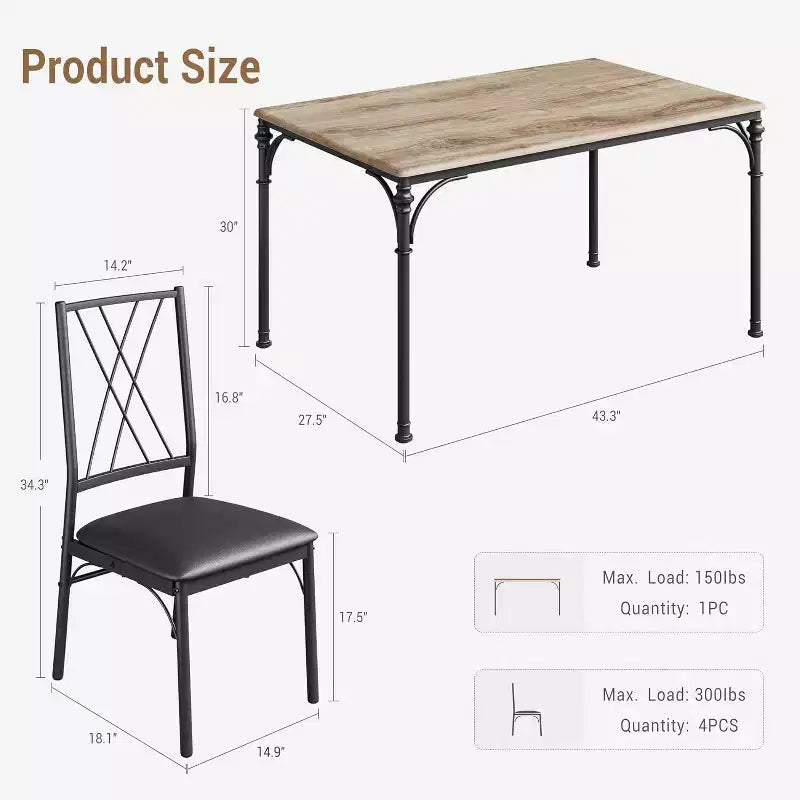 Juego de comedor de 5 piezas para 4-6 personas - Mesa de cocina con banco tapizado, compacto para espacios pequeños, Burlywood