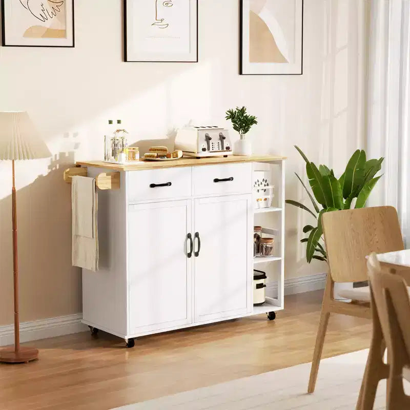 Carros de isla de cocina con ruedas, con encimera de madera, carrito rodante con cajón de almacenamiento, armario de 2 puertas, ala plegable, estación de trabajo móvil para cocina, bar, negro