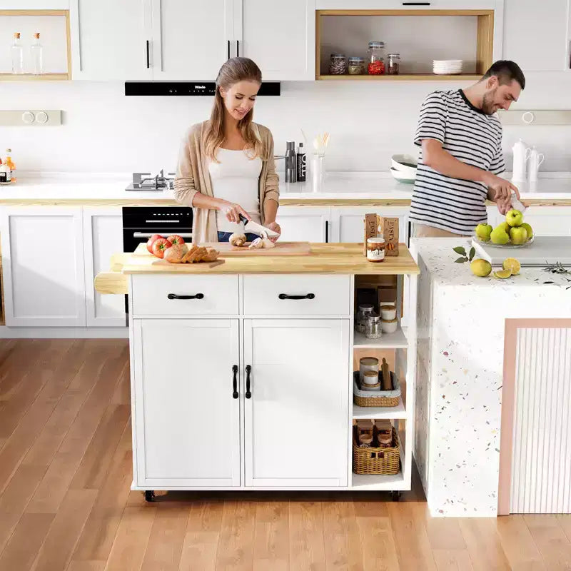 Carros de isla de cocina con ruedas, con encimera de madera, carrito rodante con cajón de almacenamiento, armario de 2 puertas, ala plegable, estación de trabajo móvil para cocina, bar, negro