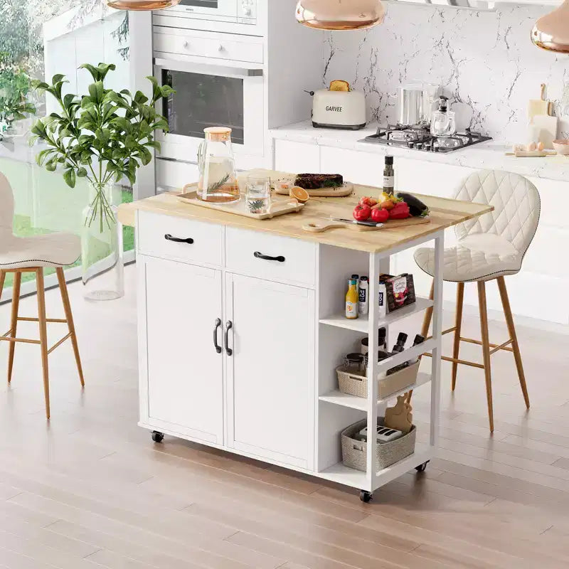 Carros de isla de cocina con ruedas, con encimera de madera, carrito rodante con cajón de almacenamiento, armario de 2 puertas, ala plegable, estación de trabajo móvil para cocina, bar, negro