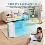 8000BTU Portable Air Conditioner with Efficient Cooling, Compact and Lightweight Design for Easy Portability, Ideal for Small to Medium Rooms