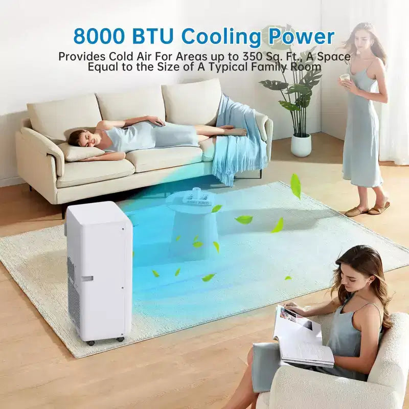8000BTU Portable Air Conditioner with Efficient Cooling, Compact and Lightweight Design for Easy Portability, Ideal for Small to Medium Rooms