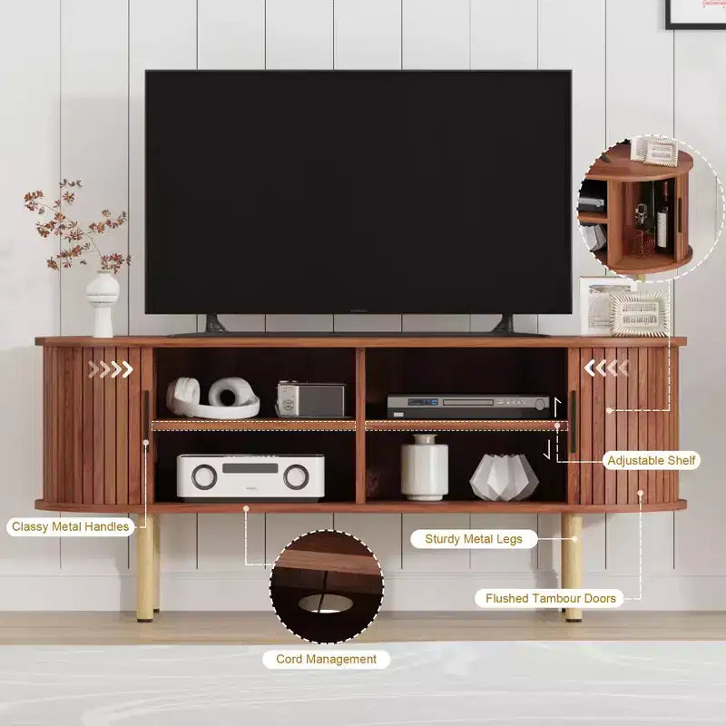 Mueble para TV, Mesa consola de TV moderna con compartimento de almacenamiento y puerta corredera, Centro de entretenimiento para juegos con gabinete para sala de estar, dormitorio