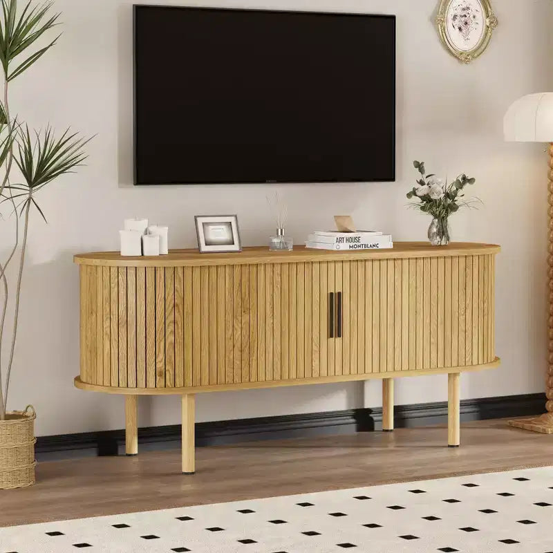 Mueble para TV, Mesa consola de TV moderna con compartimento de almacenamiento y puerta corredera, Centro de entretenimiento para juegos con gabinete para sala de estar, dormitorio