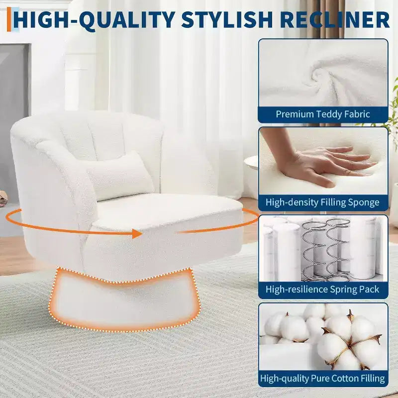 Sillón giratorio Acekool 360 - Sillón lounge de terciopelo de osito de peluche afelpado