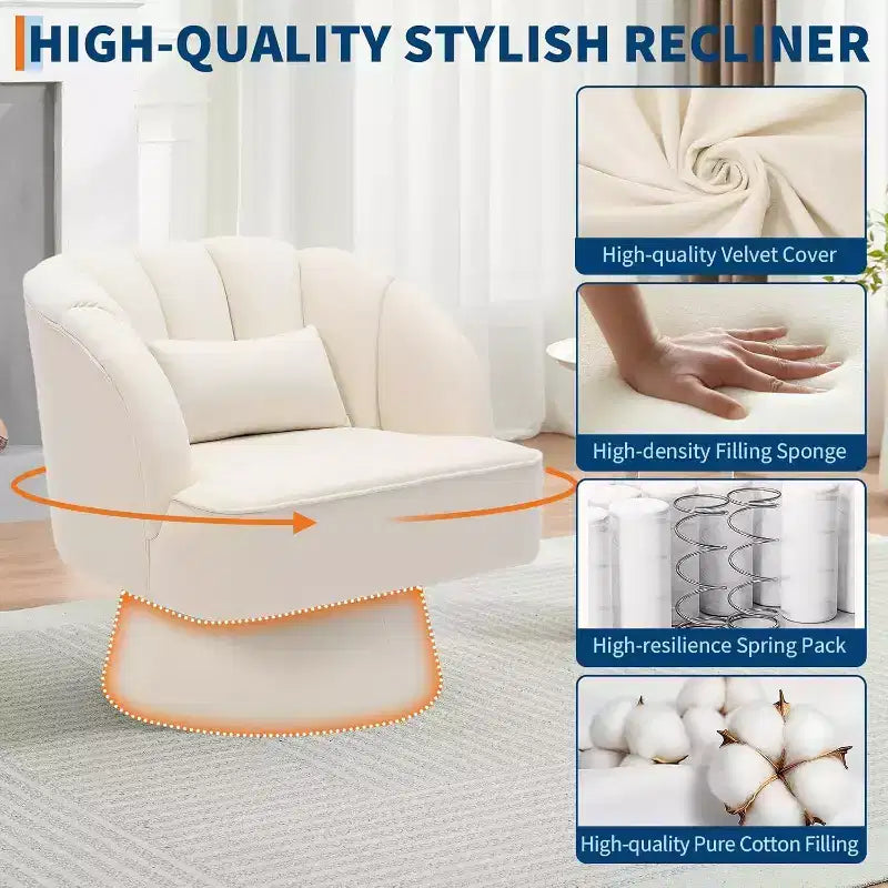 Sillón giratorio Acekool 360 - Sillón lounge de terciopelo de osito de peluche afelpado