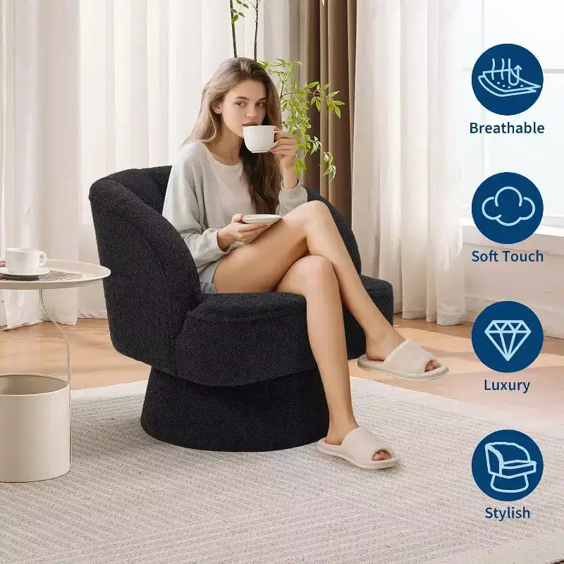 Sillón giratorio Acekool 360 - Sillón lounge de terciopelo de osito de peluche afelpado