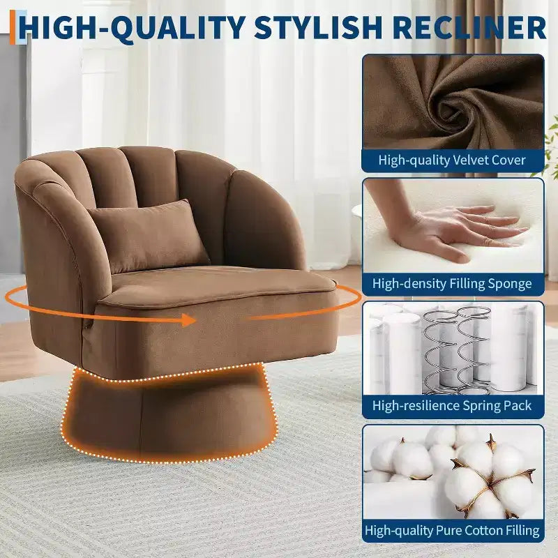 Sillón giratorio Acekool 360 - Sillón lounge de terciopelo de osito de peluche afelpado