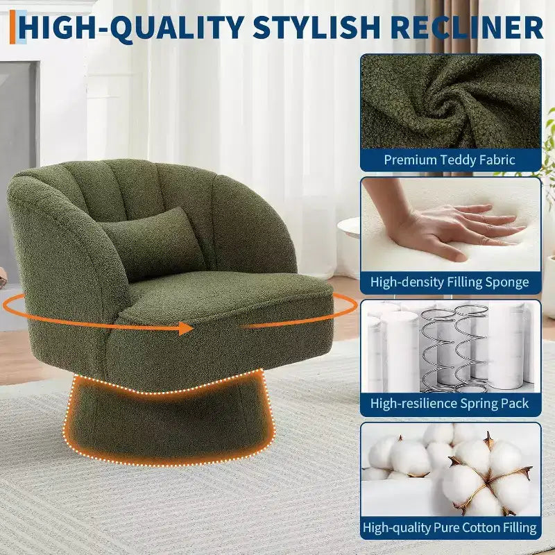 Sillón giratorio Acekool 360 - Sillón lounge de terciopelo de osito de peluche afelpado