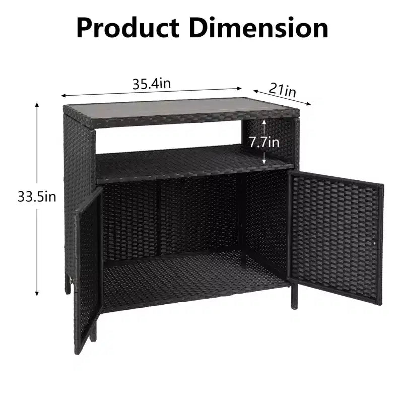 Mueble de Almacenamiento Exterior con Puertas - Baúl de Almacenamiento y Mesa de Bar de Ratán Resistente a la Intemperie