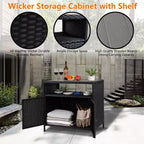Mueble de Almacenamiento Exterior con Puertas - Baúl de Almacenamiento y Mesa de Bar de Ratán Resistente a la Intemperie