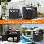 Mueble de Almacenamiento Exterior con Puertas - Baúl de Almacenamiento y Mesa de Bar de Ratán Resistente a la Intemperie
