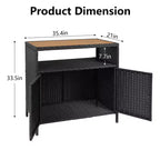 Mueble de Almacenamiento Exterior con Puertas - Baúl de Almacenamiento y Mesa de Bar de Ratán Resistente a la Intemperie