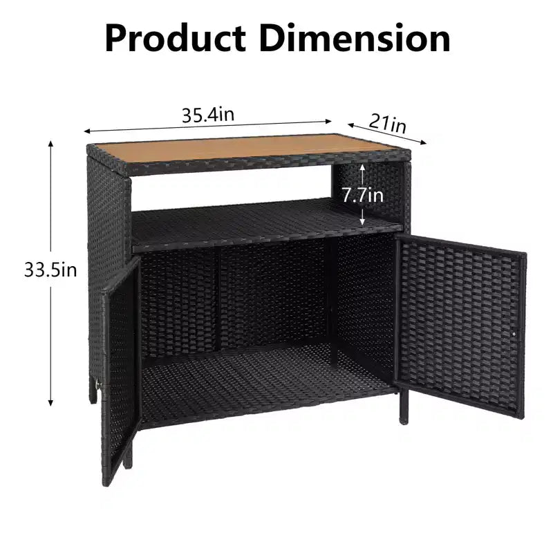 Mueble de Almacenamiento Exterior con Puertas - Baúl de Almacenamiento y Mesa de Bar de Ratán Resistente a la Intemperie