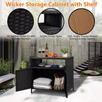 Mueble de Almacenamiento Exterior con Puertas - Baúl de Almacenamiento y Mesa de Bar de Ratán Resistente a la Intemperie