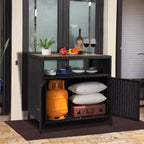 Mueble de Almacenamiento Exterior con Puertas - Baúl de Almacenamiento y Mesa de Bar de Ratán Resistente a la Intemperie