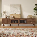 ModernLuxe TV Stand for TVs up to 85, Entertainment Center with Storage Cabinets & Glass-Doors, Media Console, Natural