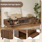 Mueble de TV ModernLuxe para televisores de hasta 85 pulgadas, centro de entretenimiento con armarios de almacenamiento y puertas de cristal, consola multimedia, Natural