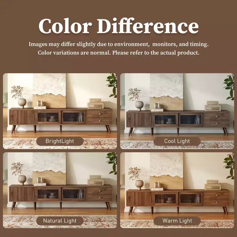 Mueble de TV ModernLuxe para televisores de hasta 85 pulgadas, centro de entretenimiento con armarios de almacenamiento y puertas de cristal, consola multimedia, Natural