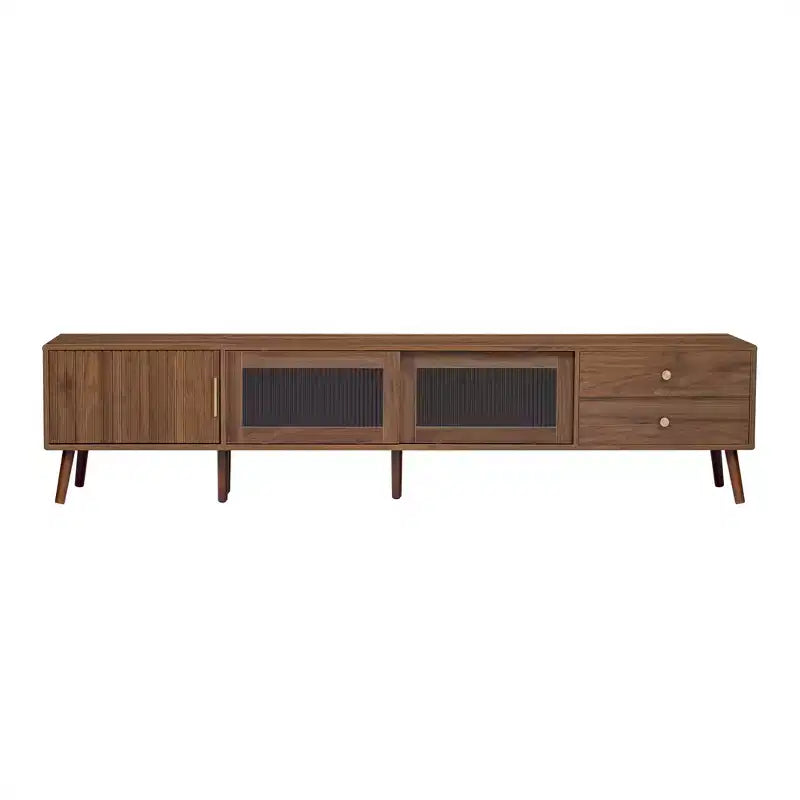 Mueble de TV ModernLuxe para televisores de hasta 85 pulgadas, centro de entretenimiento con armarios de almacenamiento y puertas de cristal, consola multimedia, Natural