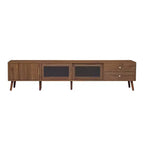 Mueble de TV ModernLuxe para televisores de hasta 85 pulgadas, centro de entretenimiento con armarios de almacenamiento y puertas de cristal, consola multimedia, Natural