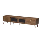 Mueble de TV ModernLuxe para televisores de hasta 85 pulgadas, centro de entretenimiento con armarios de almacenamiento y puertas de cristal, consola multimedia, Natural