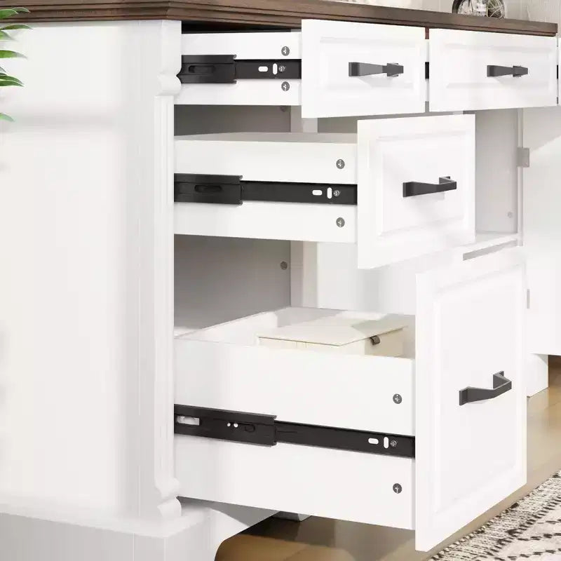 Famapy Escritorio de escritura de madera blanco y marrón Escritorio de oficina Escritorio de computadora con cajones - Estación de trabajo de oficina en casa