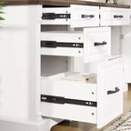 Famapy Escritorio de escritura de madera blanco y marrón Escritorio de oficina Escritorio de computadora con cajones - Estación de trabajo de oficina en casa