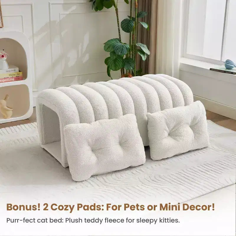 Hyleory Reposapiés Fácil de Conectar, Apto para Mascotas - Banco de Cama 2 en 1 y Túnel de Juego con 2 Almohadillas Extraíbles
