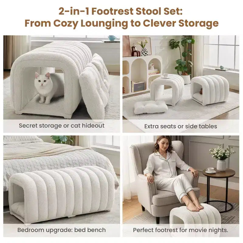 Hyleory Reposapiés Fácil de Conectar, Apto para Mascotas - Banco de Cama 2 en 1 y Túnel de Juego con 2 Almohadillas Extraíbles