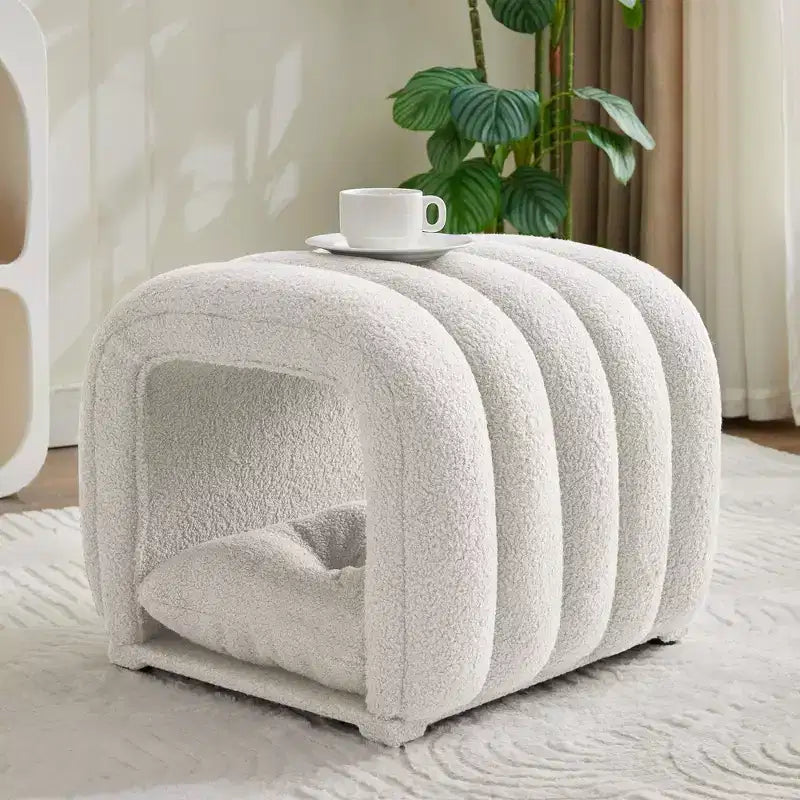 Hyleory Reposapiés Fácil de Conectar, Apto para Mascotas - Banco de Cama 2 en 1 y Túnel de Juego con 2 Almohadillas Extraíbles
