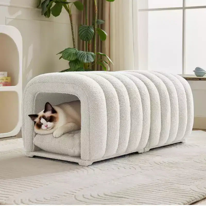 Hyleory Reposapiés Fácil de Conectar, Apto para Mascotas - Banco de Cama 2 en 1 y Túnel de Juego con 2 Almohadillas Extraíbles