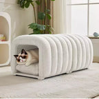 Hyleory Reposapiés Fácil de Conectar, Apto para Mascotas - Banco de Cama 2 en 1 y Túnel de Juego con 2 Almohadillas Extraíbles