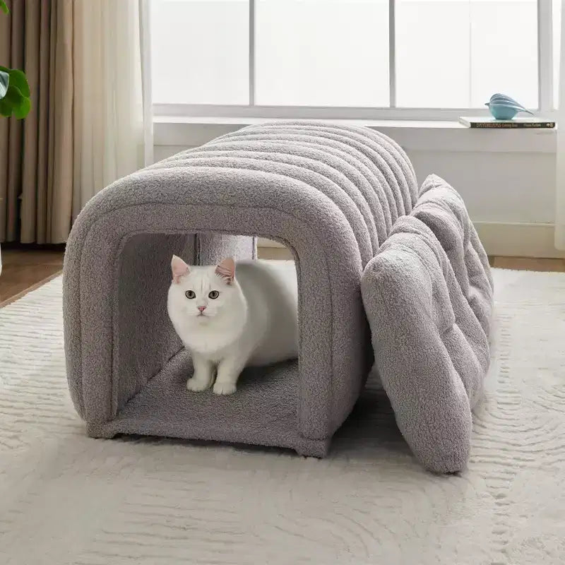 Hyleory Reposapiés Fácil de Conectar, Apto para Mascotas - Banco de Cama 2 en 1 y Túnel de Juego con 2 Almohadillas Extraíbles