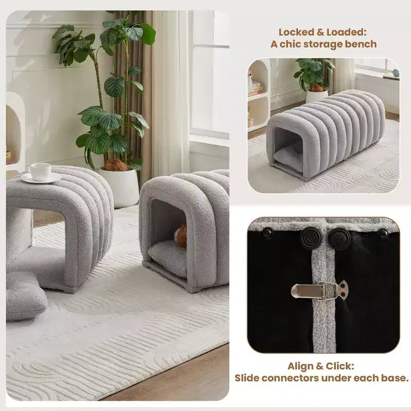 Hyleory Reposapiés Fácil de Conectar, Apto para Mascotas - Banco de Cama 2 en 1 y Túnel de Juego con 2 Almohadillas Extraíbles
