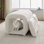 Hyleory Reposapiés Fácil de Conectar, Apto para Mascotas - Banco de Cama 2 en 1 y Túnel de Juego con 2 Almohadillas Extraíbles