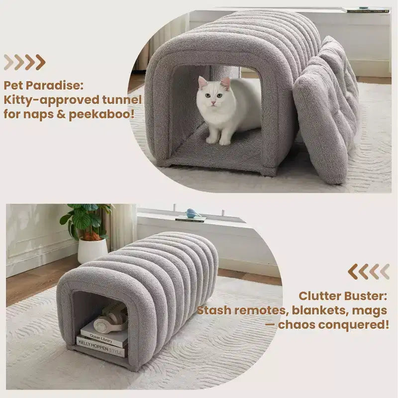 Hyleory Reposapiés Fácil de Conectar, Apto para Mascotas - Banco de Cama 2 en 1 y Túnel de Juego con 2 Almohadillas Extraíbles