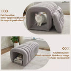 Hyleory Reposapiés Fácil de Conectar, Apto para Mascotas - Banco de Cama 2 en 1 y Túnel de Juego con 2 Almohadillas Extraíbles
