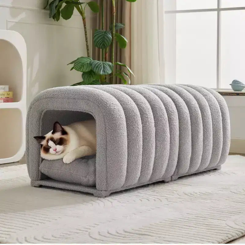 Hyleory Reposapiés Fácil de Conectar, Apto para Mascotas - Banco de Cama 2 en 1 y Túnel de Juego con 2 Almohadillas Extraíbles