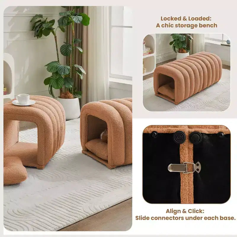 Hyleory Reposapiés Fácil de Conectar, Apto para Mascotas - Banco de Cama 2 en 1 y Túnel de Juego con 2 Almohadillas Extraíbles