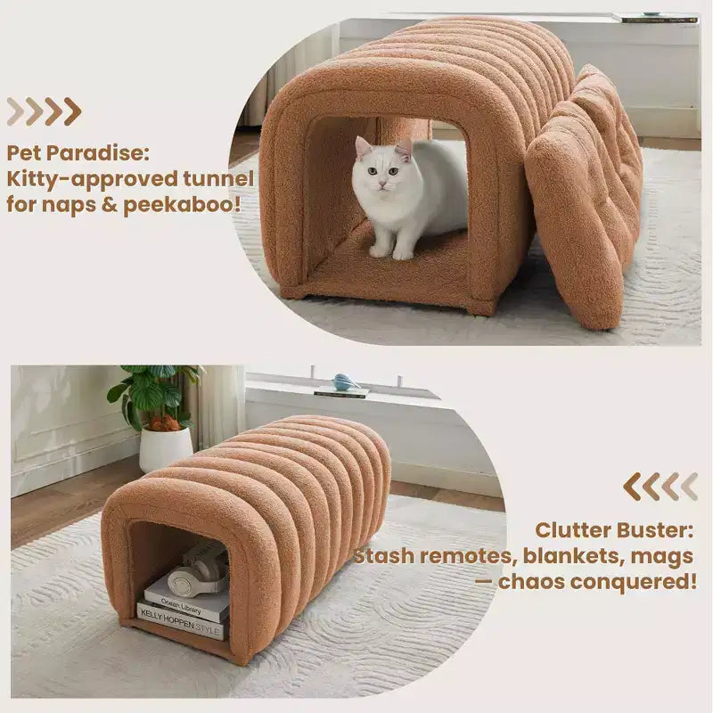 Hyleory Reposapiés Fácil de Conectar, Apto para Mascotas - Banco de Cama 2 en 1 y Túnel de Juego con 2 Almohadillas Extraíbles