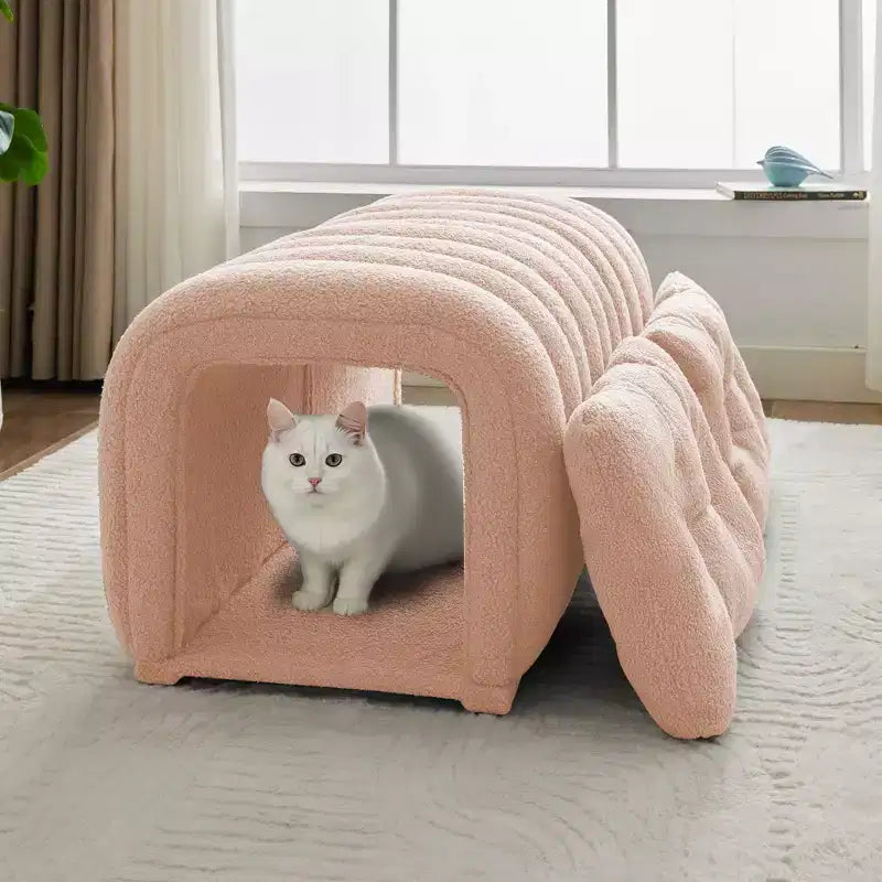 Hyleory Reposapiés Fácil de Conectar, Apto para Mascotas - Banco de Cama 2 en 1 y Túnel de Juego con 2 Almohadillas Extraíbles
