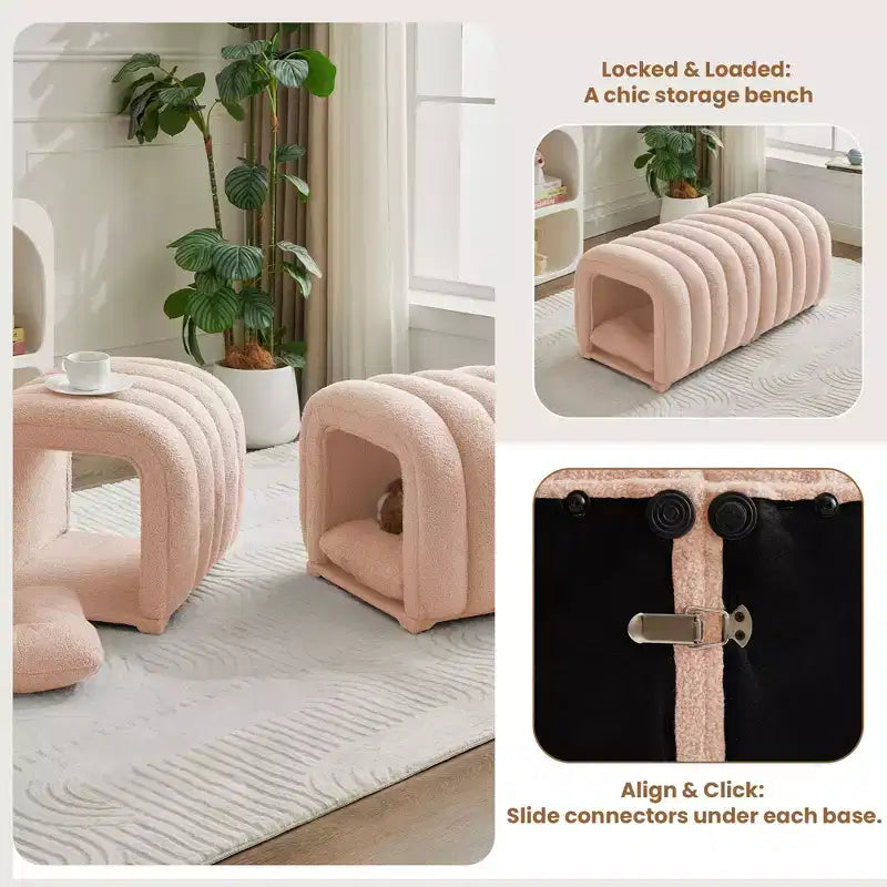 Hyleory Reposapiés Fácil de Conectar, Apto para Mascotas - Banco de Cama 2 en 1 y Túnel de Juego con 2 Almohadillas Extraíbles