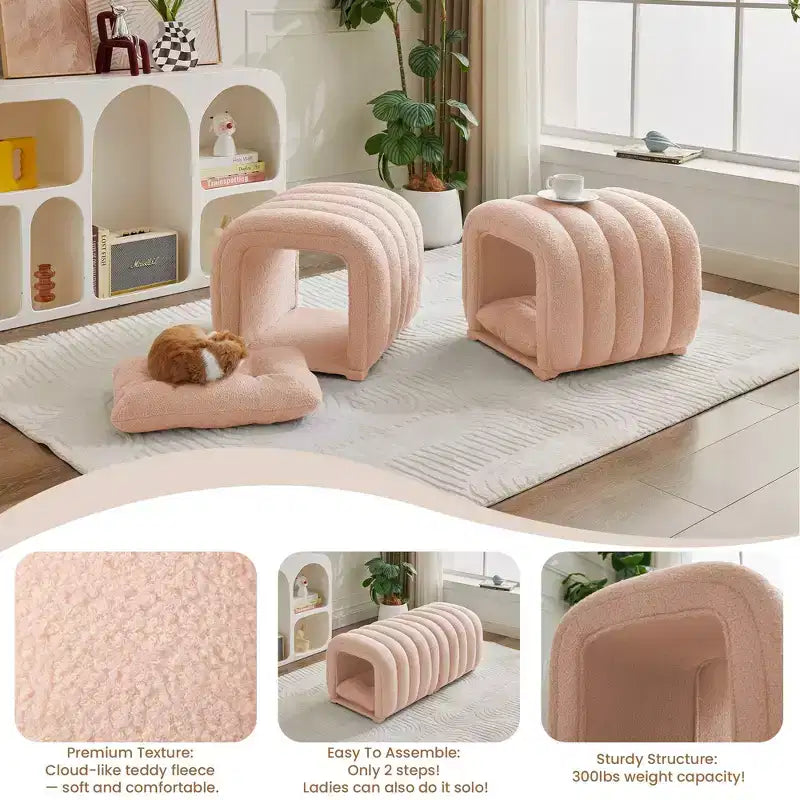 Hyleory Reposapiés Fácil de Conectar, Apto para Mascotas - Banco de Cama 2 en 1 y Túnel de Juego con 2 Almohadillas Extraíbles
