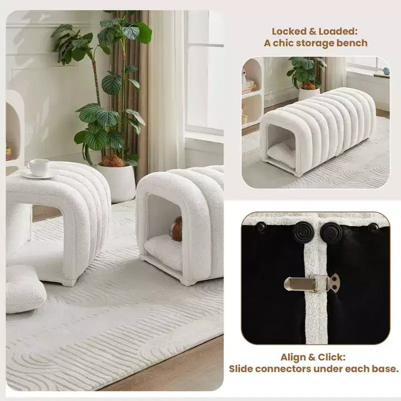 Hyleory Reposapiés Fácil de Conectar, Apto para Mascotas - Banco de Cama 2 en 1 y Túnel de Juego con 2 Almohadillas Extraíbles