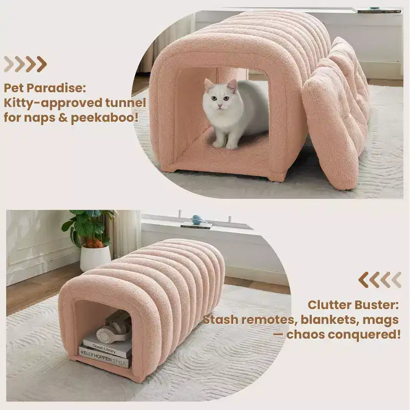 Hyleory Reposapiés Fácil de Conectar, Apto para Mascotas - Banco de Cama 2 en 1 y Túnel de Juego con 2 Almohadillas Extraíbles